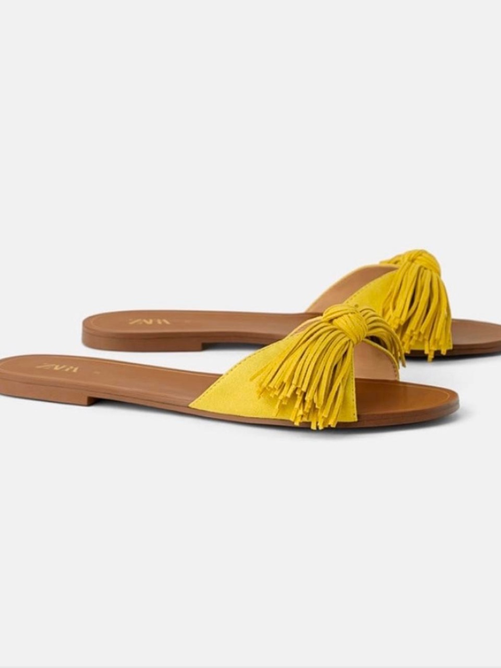 ZARA Yellow Fringe Slide Sandals